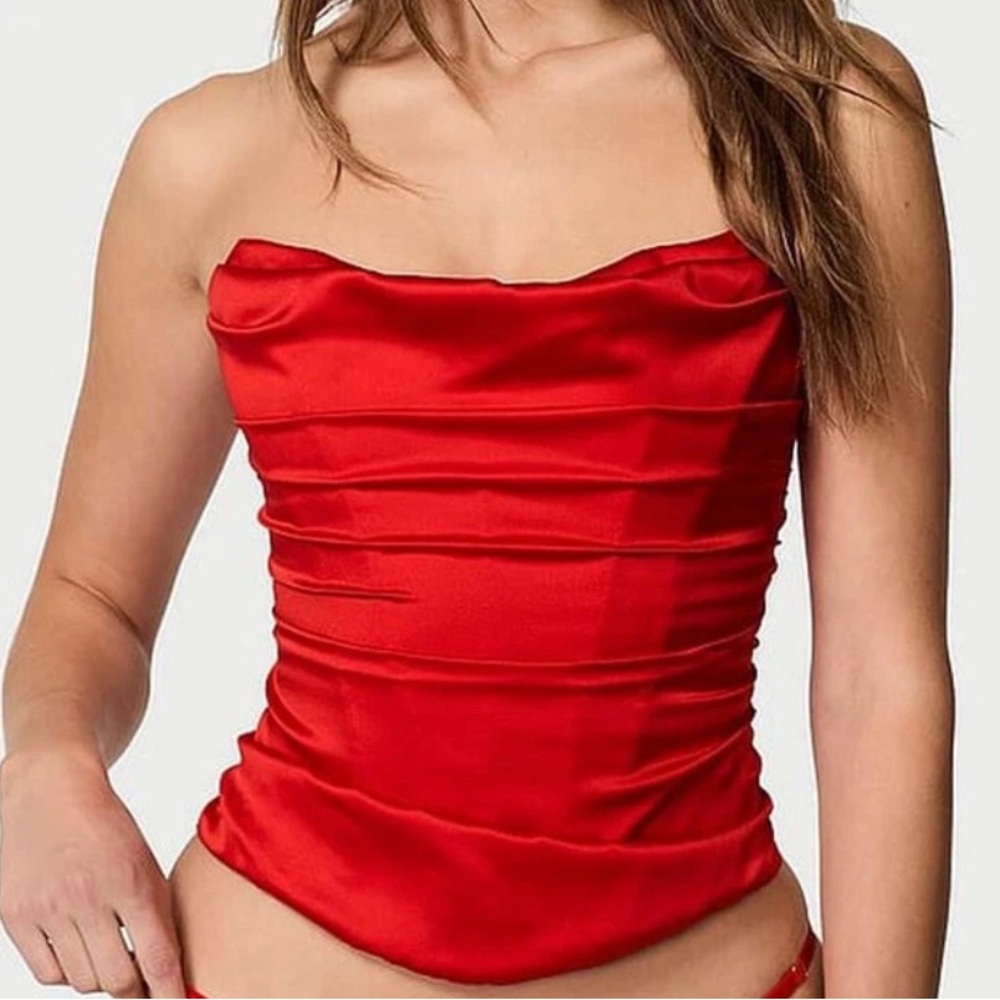 Victoria's Secret Red Satin Strapless Bustier S-DD